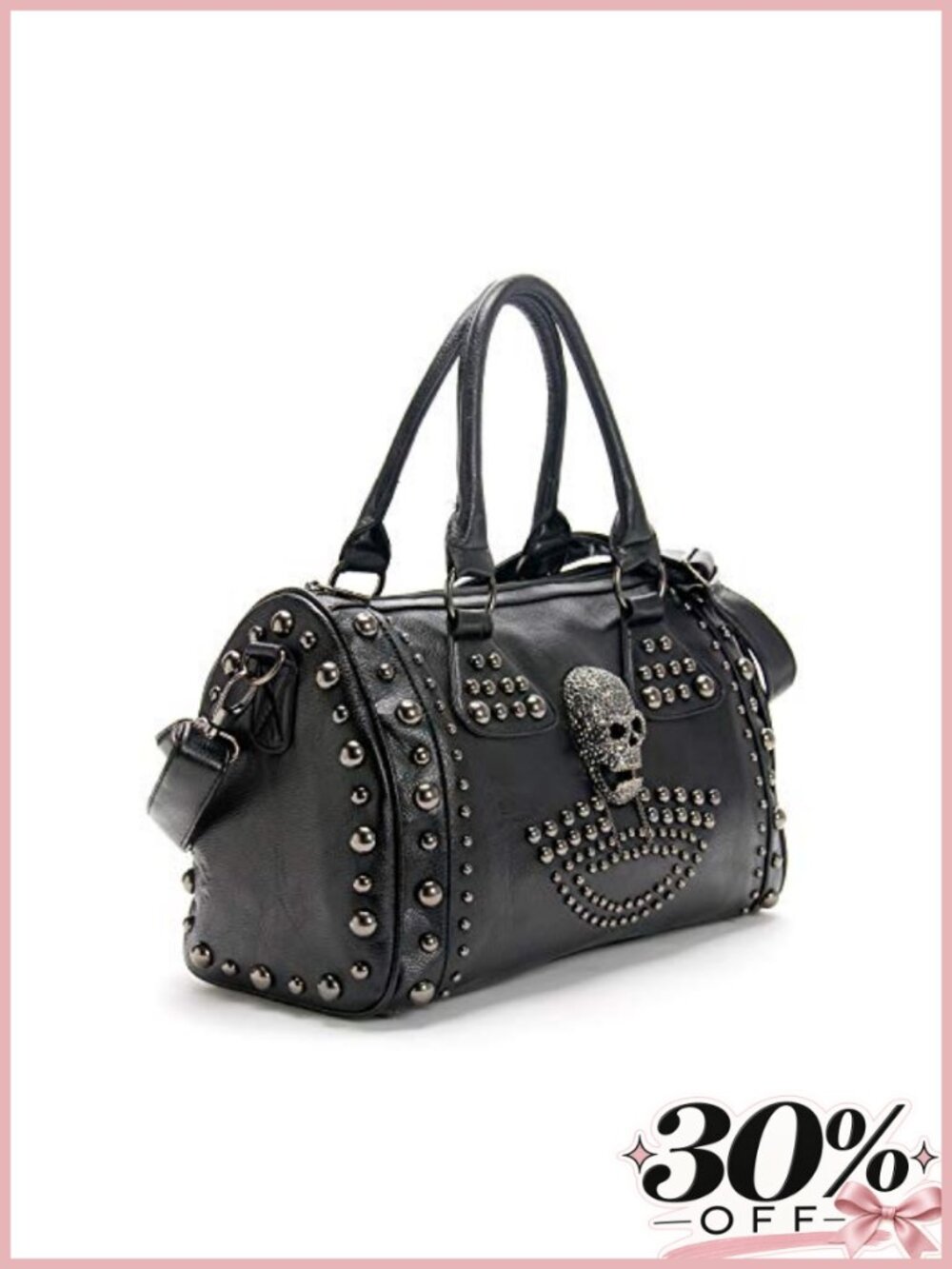 Gothic Skull Shoulder Bag Faux Leather Large Capacity Handbag with Studs